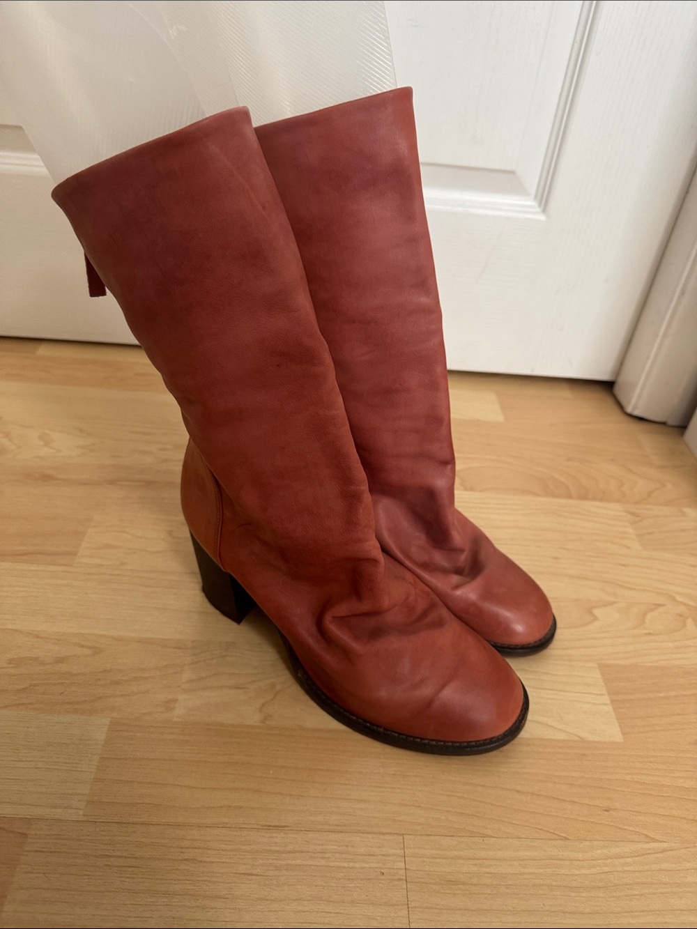 Free People Tall salmon Leather Block-Heel Boots
